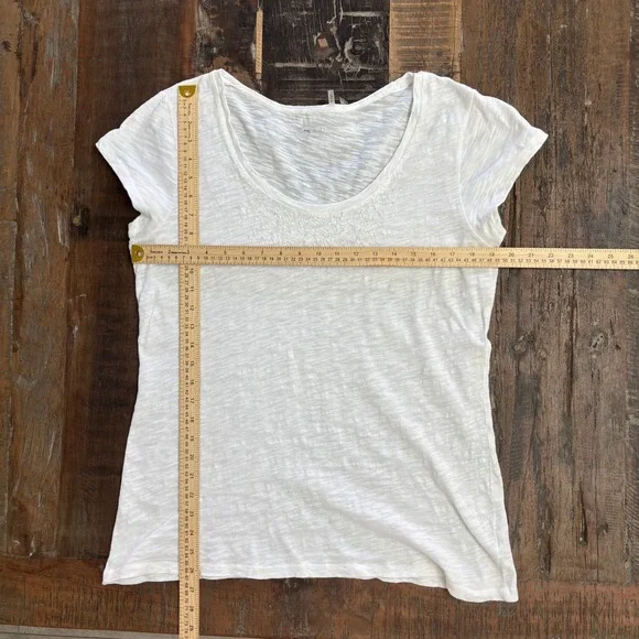 Caslon Coastal Boho XL White Beaded Scoop Neck Short Sleeve Burnout Cotton Tee - Picture 4 of 10